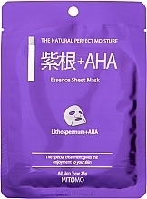 Духи, Парфюмерия, косметика Тканевая маска для лица "Литоспермум + AHA" - Mitomo Lithospermum + AHA Essence Sheet Mask