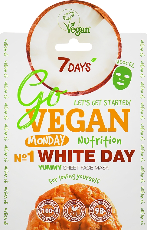 Тканевая маска для лица "Для тех, кто любит себя" - 7 Days Go Vegan Monday White Day — фото N1
