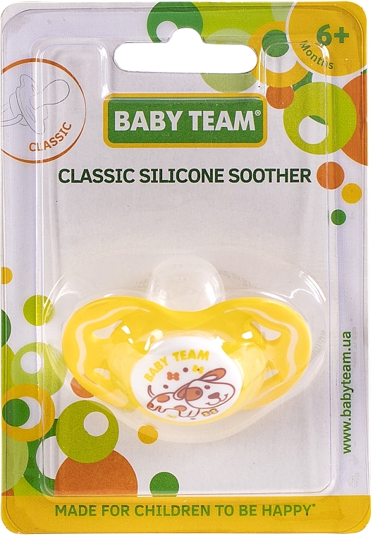 Соска силіконова класична, жовта - Baby Team — фото N1