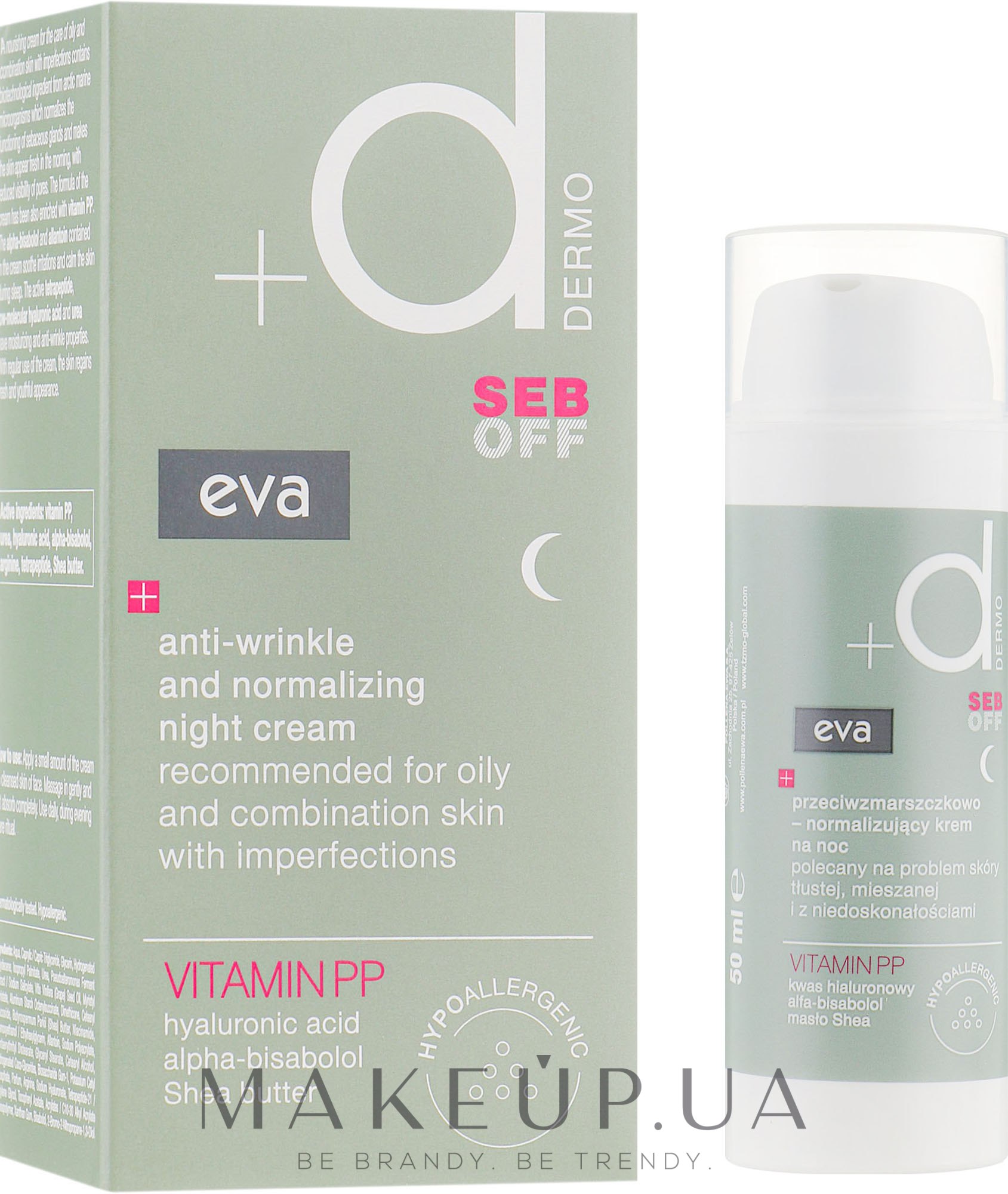 Нічний нормалізувальний крем для обличчя проти зморшок - Eva Dermo Seb Off Anti-Wrinkle Night Cream — фото 50ml