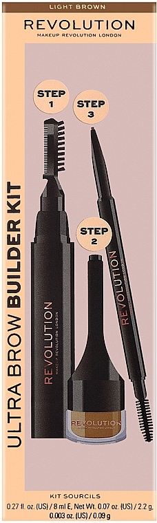 Набор - Makeup Revolution Ultra Brow Builder Kit (wax/8ml + brow/pomade/2,2g + eye/crayon/0,09g) — фото N1