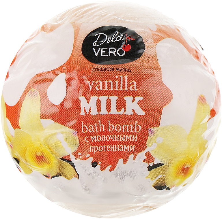 Бомба для ванны с протеинами молока "Vanilla milk", оранжевая - Dolce Vero