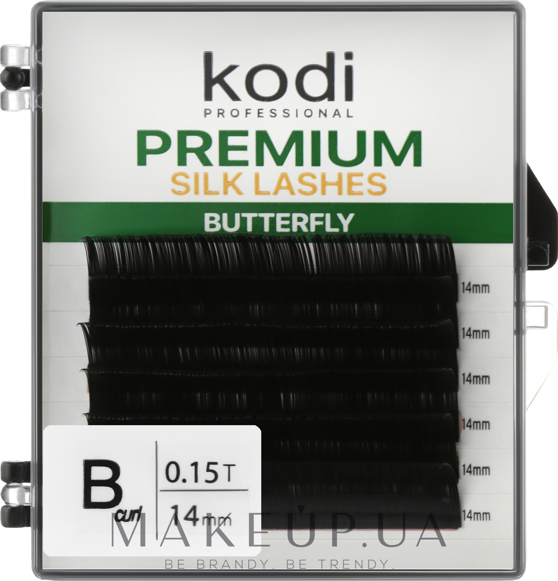 Накладные ресницы Butterfly Green B 0.15 (6 рядов: 14 мм) - Kodi Professional — фото 1уп