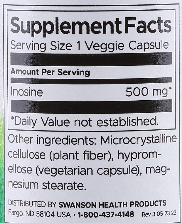 Пищевая добавка "Инозин", 500 мг - Swanson Inosine 500 mg — фото N3