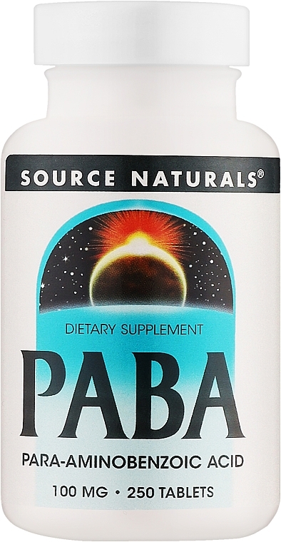 Дієтична добавка "Paba" (пара-амінобензойна кислота), 100 мг - Source Naturals PABA — фото N1