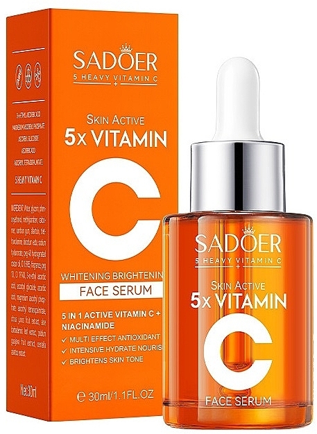 Сыворотка для лица с витамином С - Sadoer 5X Vitamin C Face Serum — фото N1