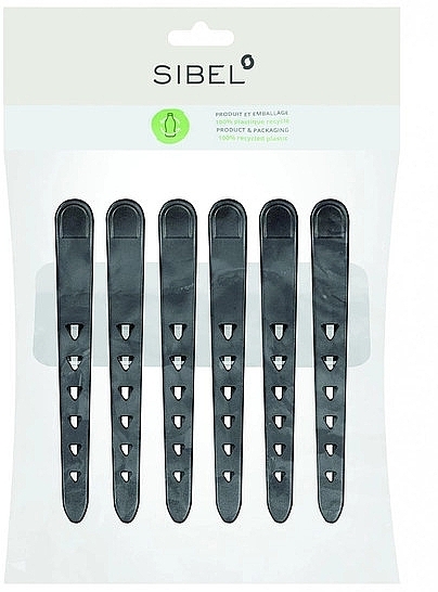 Зажимы для волос, черные, 6 шт. - Sibel 100% Recycled Plastic Section Clips Black — фото N1
