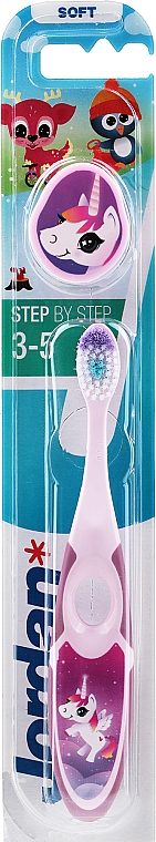 Детская зубная щетка Step 2 (3-5 лет) мягкая, розово-фиолетовая - Jordan — фото N1