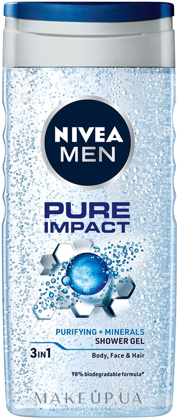 Гель для душа 3в1 для тела, лица и волос - NIVEA MEN PURE IMPACT Shower Gel — фото 250ml