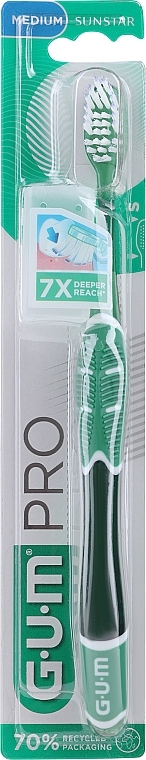Зубная щетка, средней жесткости "Technique Pro", зеленая - G.U.M Medium Compact Toothbrush — фото N1