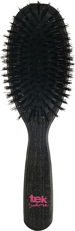 Овальная большая щетка для волос с натуральной щетиной, черная - Tek Salone — фото N1