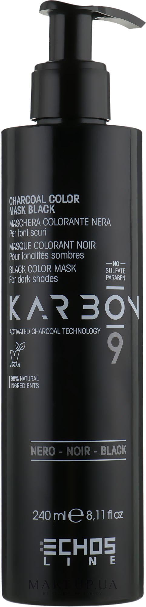 Маска з активованим вугіллям для темного волосся - Echosline Karbon 9 Charcoal Color Mask Black — фото 240ml