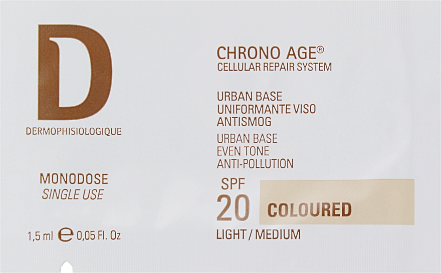 Защитный тональный крем "Антисмог" - Dermophisiologique Chrono Age Urban Base Antismog SPF 20 Colored (пробник)