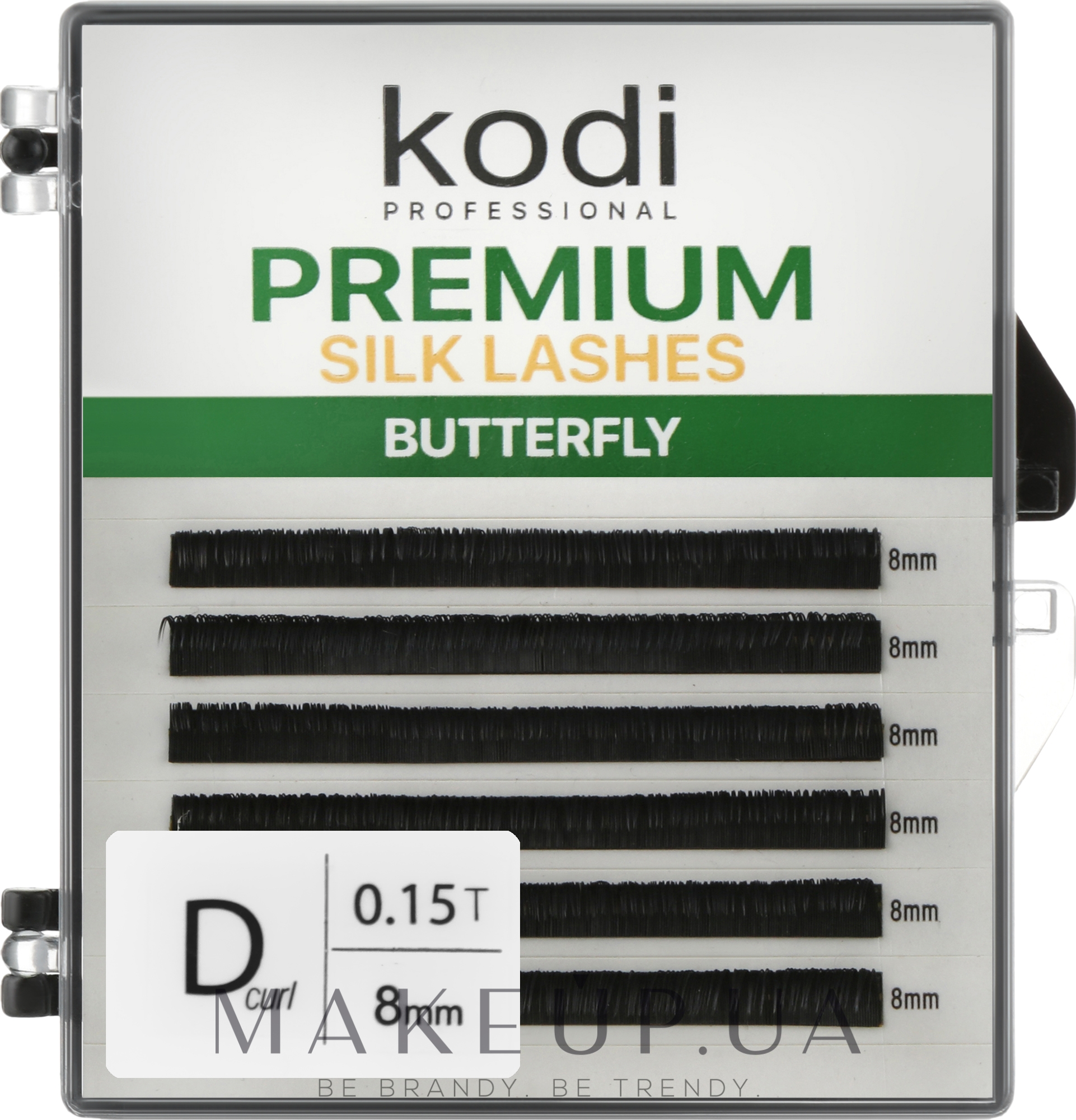 Накладные ресницы Butterfly Green D 0.15 (6 рядов: 8 мм) - Kodi Professional — фото 1уп