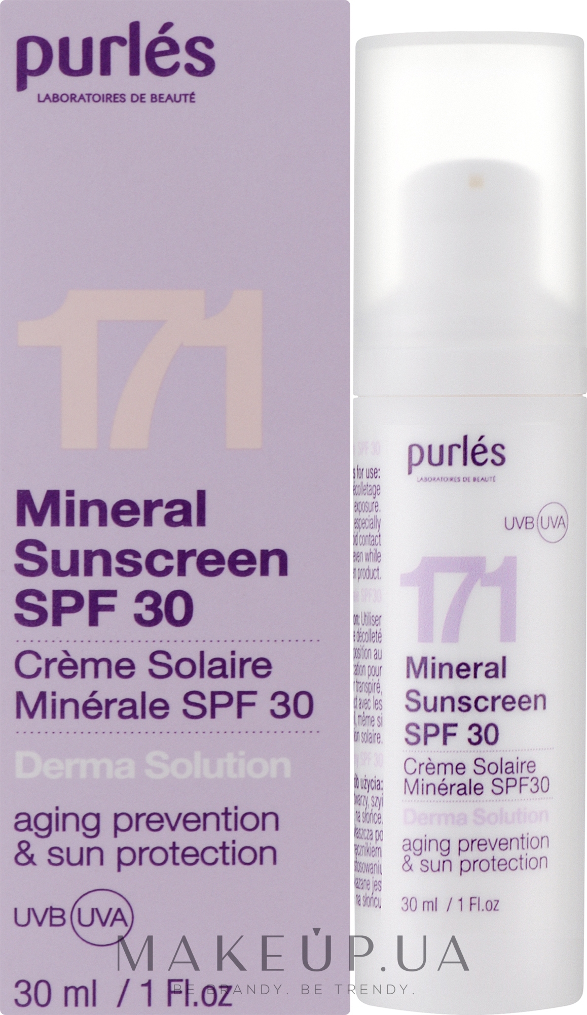 Miнеральний сонцехахисний крем SPF 30 - Purles Derma Solution 171  Mineral Sunscreen SPF 30 — фото 30ml