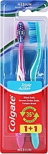 Набор зубных щеток "Тройное действие" средней жесткости, 2 шт., розовая + бирюзовая - Colgate Triple Action Medium — фото N1