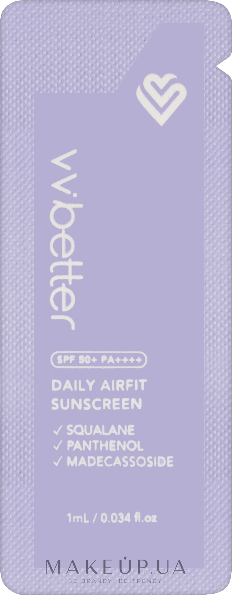 Легкий сонцезахисний крем SPF50+ - VVbetter Daily Airfit Sunscreen (пробник) — фото 1ml