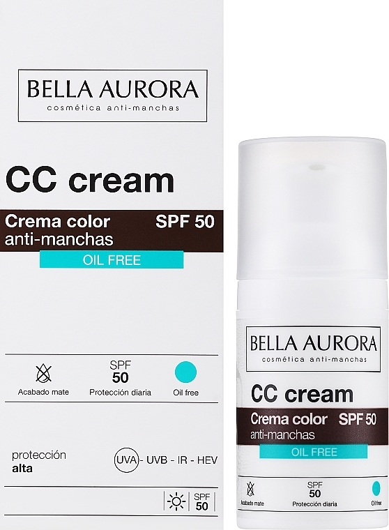CC-крем для обличчя з SPF 50 для жирної та комбінованої шкіри - Bella Aurora CC Anti-Spot Cream SPF50 Oil Free — фото N2