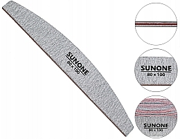 Пилочка для ногтей 80/100, полумесяц, серая, 10 шт. - Sunone Nail File Zebra — фото N3