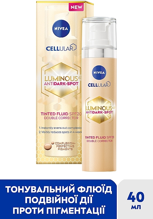 Тонирующий флюид "Двойная коррекция" - NIVEA Cellular Luminous 630 Anti Dark-Spot SPF20 — фото N2