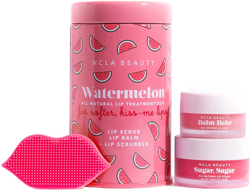 Набір "Кавун" - NCLA Beauty Watermelon Lip Care (l/balm/10ml + l/scrub/15ml + scrubber) — фото N1