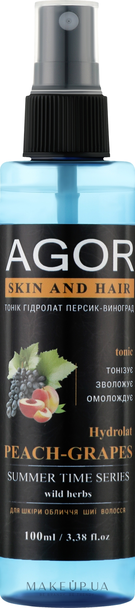 Тонік "Гідролат персик-виногрд" - Agor Summer Time Skin And Hair Tonic — фото 100ml