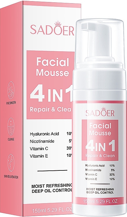 Пенка-мусс для лица - Sadoer 4 in 1 Repair & Clean Facial Mousse — фото N1