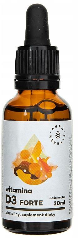 Диетическая добавка "Витамин D3 форте", 2000IU - Aura Herbals Vitamin D3 Forte — фото N1