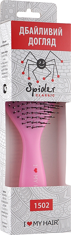 Щітка для волосся «Spider», 12 рядів, глянсова, рожева - I Love My Hair — фото N4