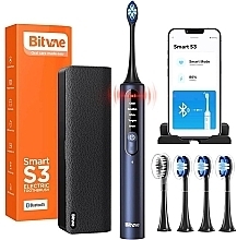 Электрическая зубная щетка S3 Smart, 4 насадки, футляр, темно-синяя - Bitvae — фото N1