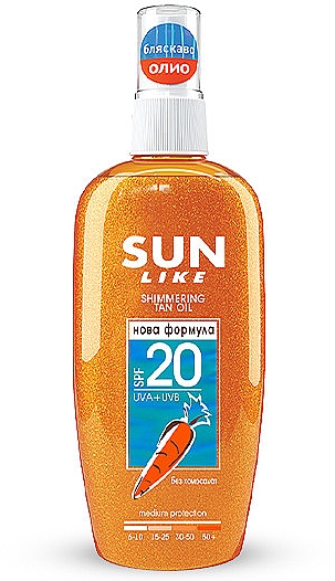Олія для швидкої засмаги з блискучими часточками - Sun Like Shimmering Oil Deep Tan SPF 20 New Formula — фото N1