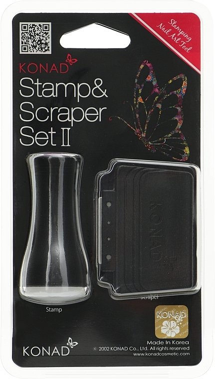 Односторонній штамп для стемпінгу та скрапер, чорний - Konad Stamp & Scraper Set II — фото N1