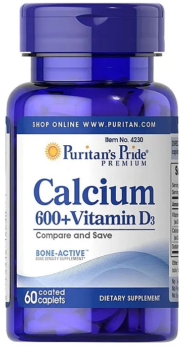 Дієтична добавка "Кальцій + Вітамін D3", 1 mg - Puritan's Pride Calcium 600+ With Vitamin D3 — фото N1