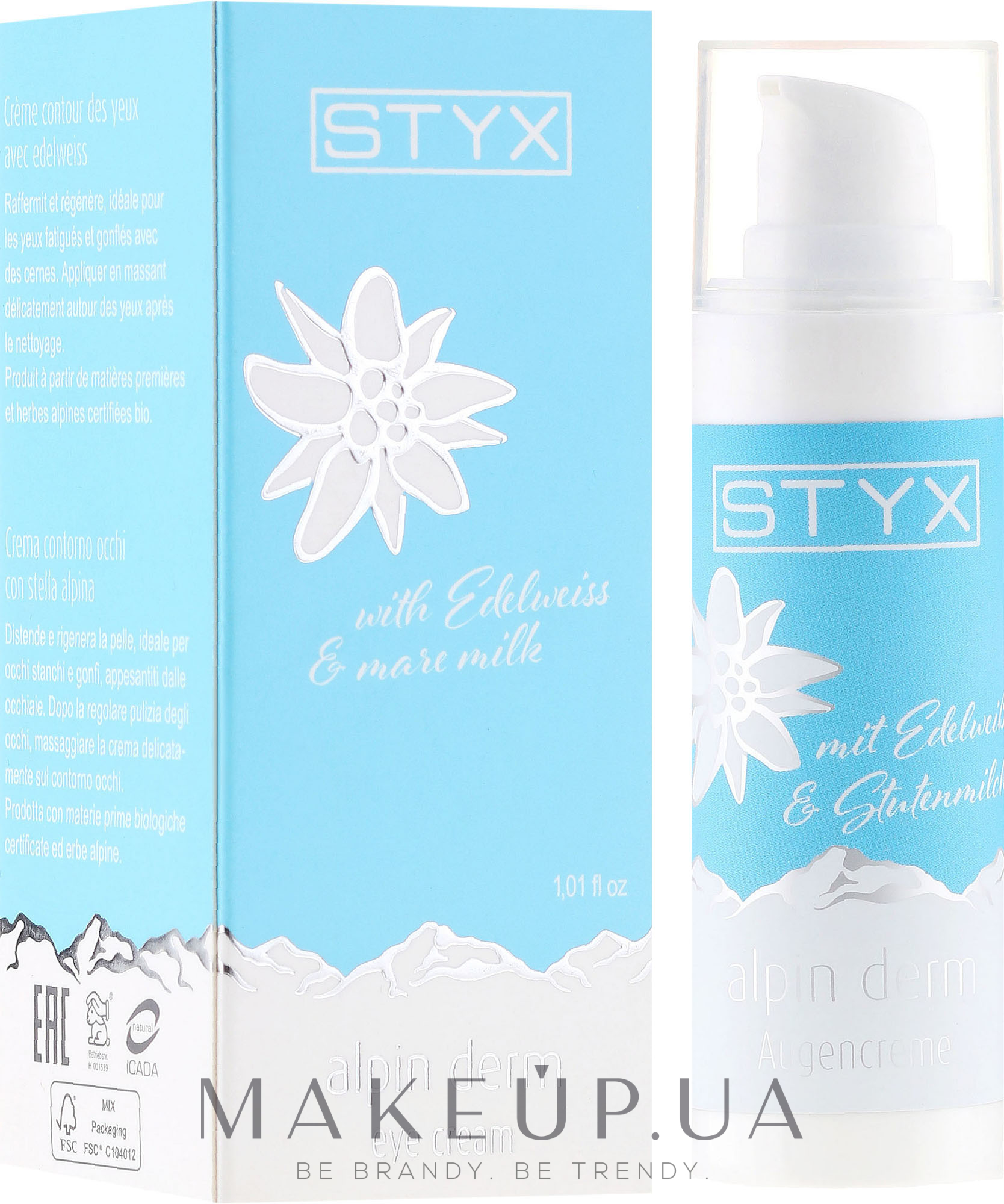 Зволожувальний крем для повік з едельвейсом - Styx Naturcosmetic Alpin Derm Eye Cream — фото 30ml