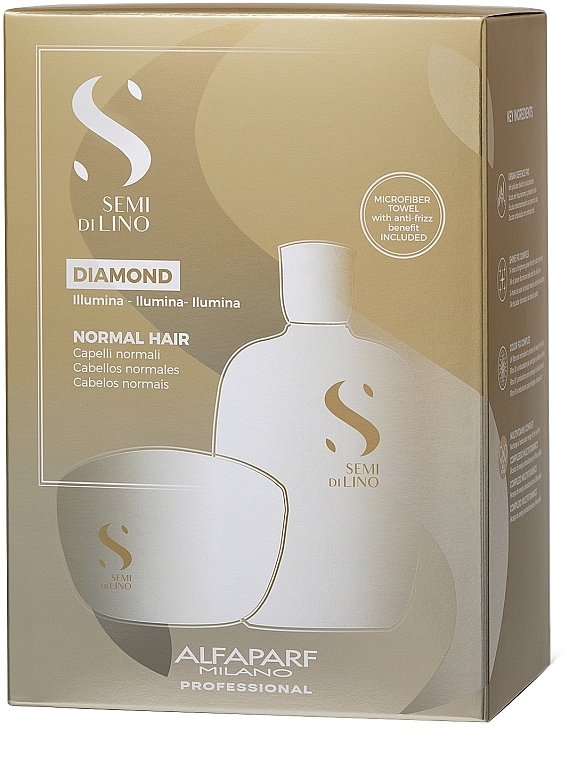 Набор - AlfaParf Semi Di Lino Diamond Illuminating (shmp/250ml + h/mask/200ml + towel) — фото N2