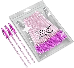Щеточка для ресниц и бровей, розовая + розовая ручка с блестками - Clavier  — фото N3