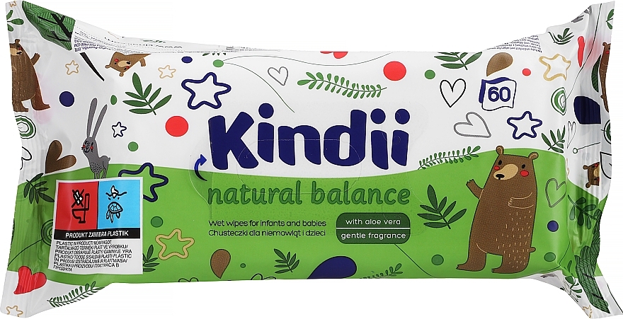Детские влажные салфетки, 60 шт - Kindii Natural Balance Cleanic — фото N2