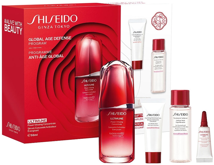 Набор - Shiseido Ultimune Global Age Defense Program (f/conc/50ml + f/foam/15ml + softner/30ml + eye/conc/3ml) — фото N1