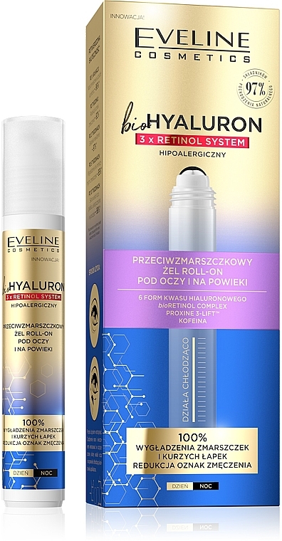 Гель для глаз против морщин - Eveline Cosmetics BioHyaluron 3x Retinol System Gel Roll-On — фото N1