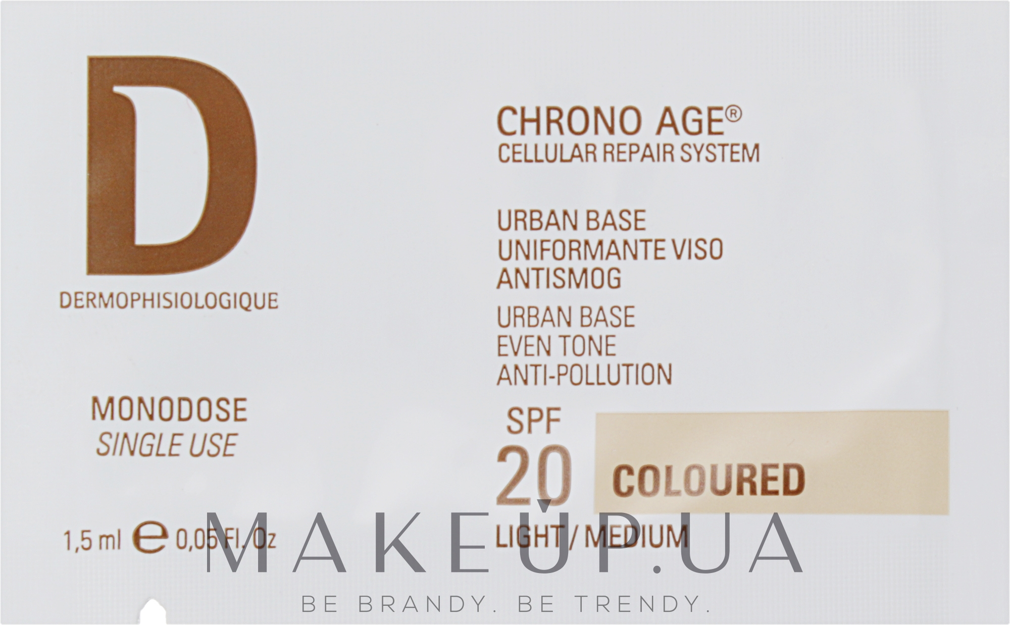 Захисний тональний крем "Антисмог" - Dermophisiologique Chrono Age Urban Base Antismog SPF 20 Colored (пробник) — фото 1.5ml