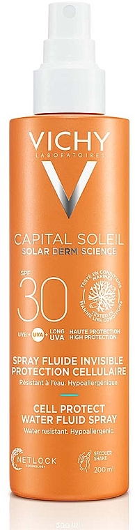 Сонцезахисний водостійкий спрей-флюїд для тіла, SPF30 - Vichy Capital Soleil Cell Protect Water Fluid Spray SPF30