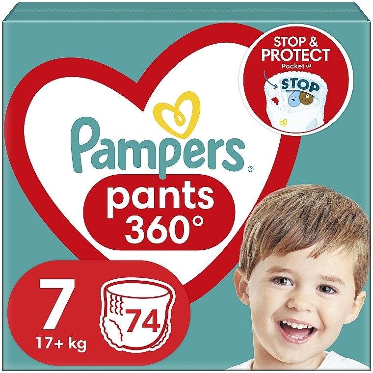 Подгузники-трусики Pants, размер 7, 17+ кг, Mega Pack 74 шт. - Pampers — фото N1