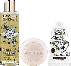 Набір - Jeanne en Provence Divine Olive (show/oil/250ml + h/cr/75ml + soap/100g) — фото N2