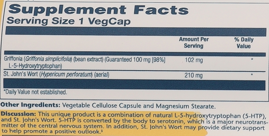 Пищевая добавка "5-HTP и зверобой", 100 мг - Solaray 5-HTP + St. John's 100mg — фото N3