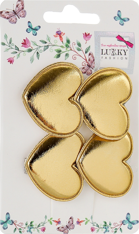 Заколки-зажимы для волос "Блестящие сердечки", 2 шт, золотистые - Lukky Fashion — фото N1