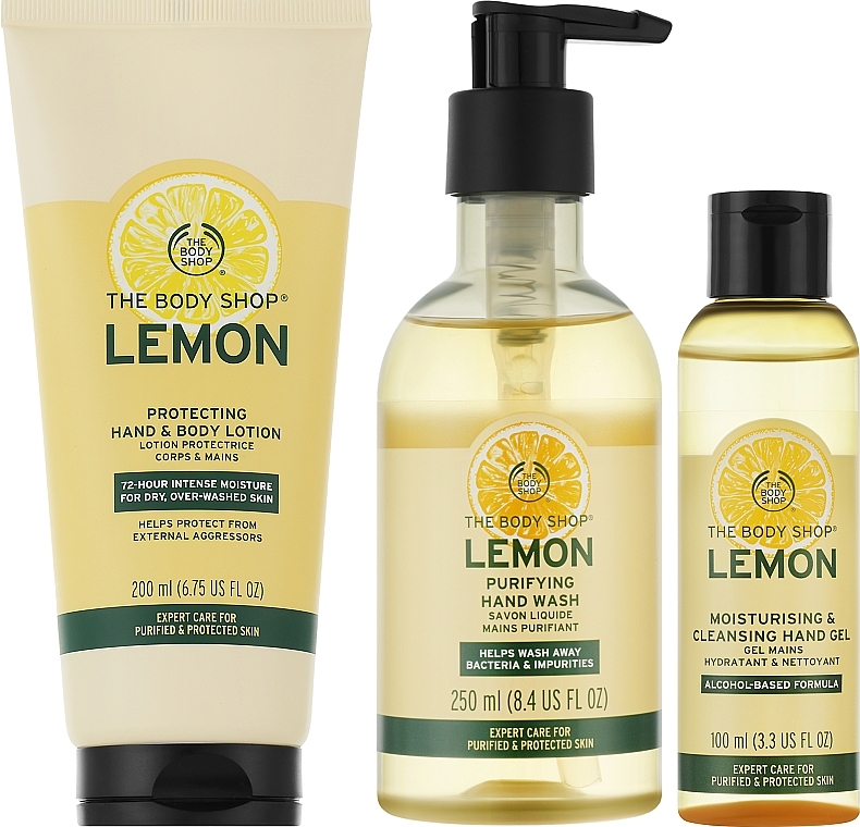 Набор - The Body Shop Lovely & Clean Lemon Hand Care Gift (lot/200ml + soap/250ml + h/gel/200ml) — фото N2