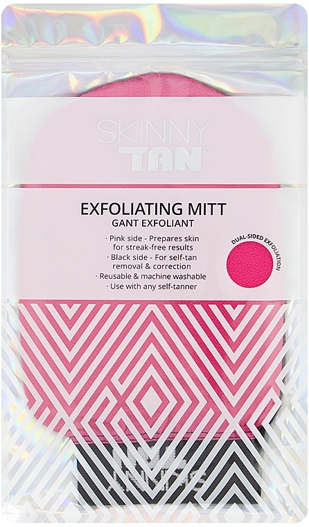 Рожево-чорна рукавиця для відлущування - Skinny Tan Pink and Black Exfoliating Mitt — фото N2
