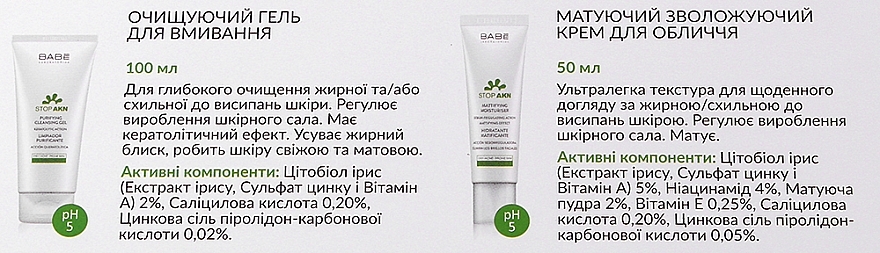 Набір для проблемної шкіри - Babe Laboratorios Stop Akn (f/cr/50ml + cl/gel/100ml + f/cr/50ml + bag) — фото N3