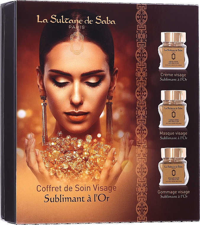 Набор - La Sultane De Saba Gold & Champagne Gold Anti-Ageing Gift Set (f/cr/50ml + f/mask/50ml + f/scrub/50ml) — фото N1