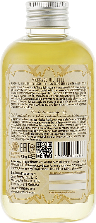 Масажна олія для тіла "Золото" - Saules Fabrika Massage Oil — фото N2